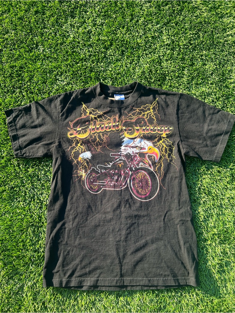 Source Unknown Black Motorcycle Graphic Tee with Yellow Lightning